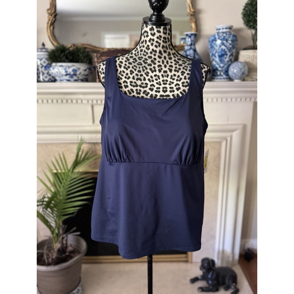 Lands End Womens Square Neck Underwire Tankini Swim Top Lycra Navy Size 22W New